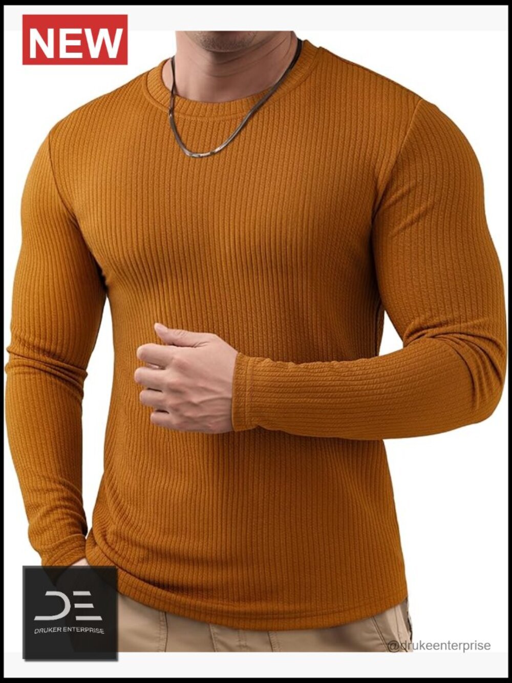 Long Sleeve Muscle T Shirt Crewneck Knitted Textured Gym Tee